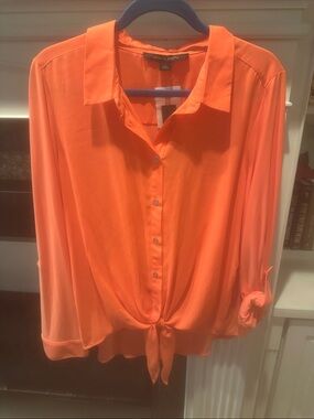 Cynthia Steffe Coral Button-Front Tie Blouse
